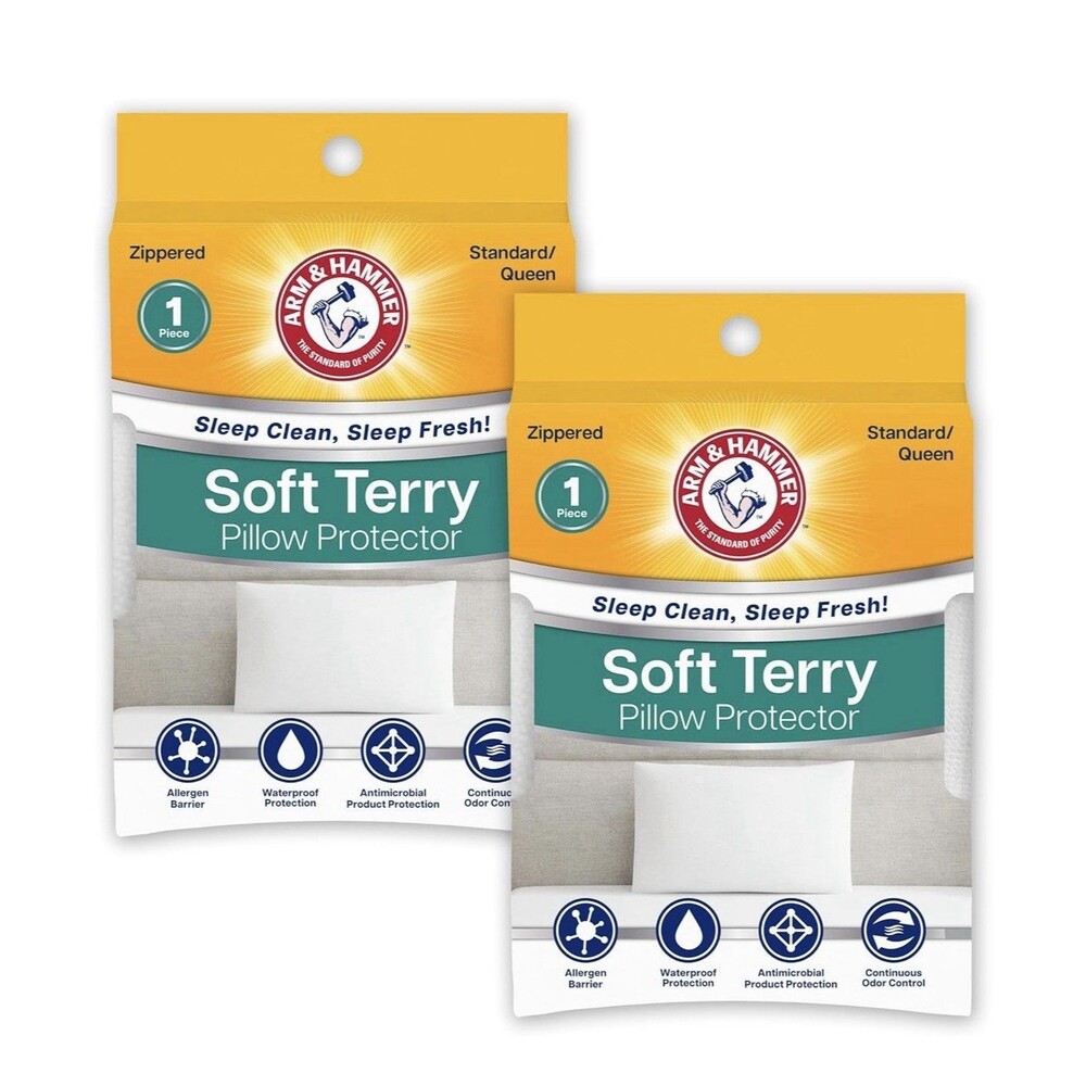 Arm & Hammer Standard/Queen Soft Terry Pillow Protector. 2 Covers